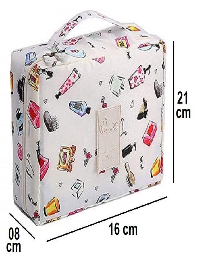 ERHETUS Multipurpose Travel Cosmetic Makeup Pouch | Nylon Multi Pockets Toiletry Bags & Travelling Pouches for Girls | Inner Ware Storage Organizer & Wash Bag for Women - White (Size: 21x16x08 cm) - Image 2