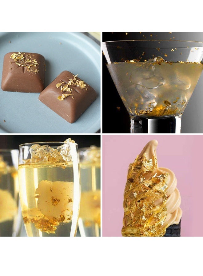 3 قطع أوراق ذهبية قابلة للأكل مع فرشاة وملقط الذهب أوراق الكيك ديكور الذهب الرقائق الغذاء الذهب الرقائق ديكور الخبز الذهب الرقائق ديكور الشكولاتة ديكور أوراق الذهب للطهي التحلية ديكور حرفي ماكياج - Image 2