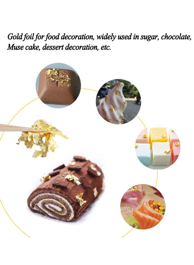 3 قطع أوراق ذهبية قابلة للأكل مع فرشاة وملقط الذهب أوراق الكيك ديكور الذهب الرقائق الغذاء الذهب الرقائق ديكور الخبز الذهب الرقائق ديكور الشكولاتة ديكور أوراق الذهب للطهي التحلية ديكور حرفي ماكياج - Image 3