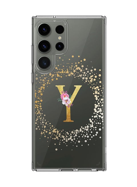 Classic Clear Case for Samsung Galaxy S23 Ultra ,Hybrid Soft Cover Custom Monogram Initial Letter Floral Pattern Alphabet -Y (Clear)