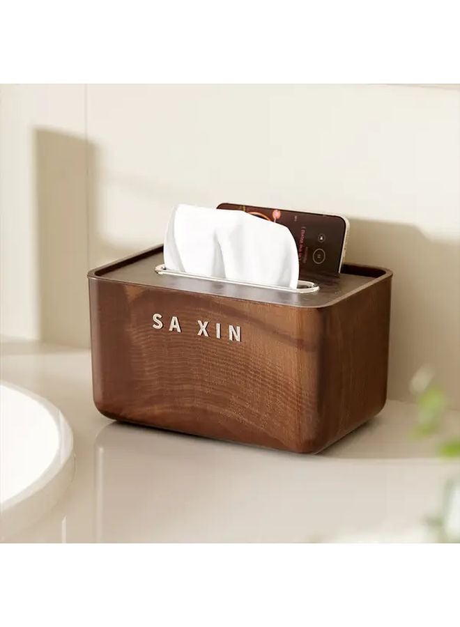 Vintage Wood Grain Tissue Box Retro Chinese Style Tabletop Dispenser Durable Plastic Holder - Image 2