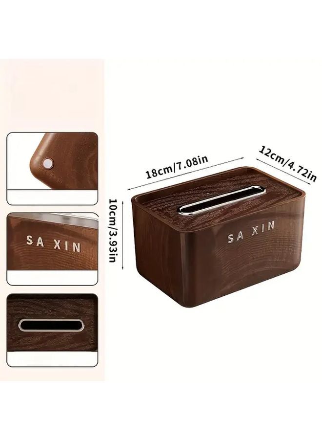 Vintage Wood Grain Tissue Box Retro Chinese Style Tabletop Dispenser Durable Plastic Holder - Image 4