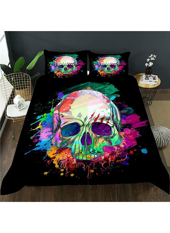 AILONEN Skull Bedding Sets for Teen Boys, Skull Pattern Printed Duvet Cover Set, Skeleton Theme Bedding Set, Comforter Cover Full Size - Image 1