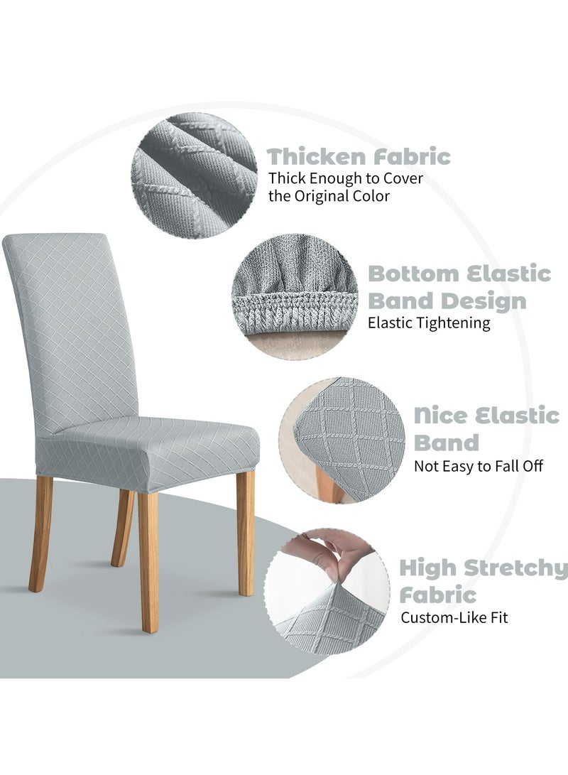 دوميني أغطية كراسي الطعام، مجموعة من 6 أغطية كراسي طعام من قماش الجاكار الشبكي الماسي، غطاء فائق النعومة من القماش المرن قابل للإزالة والغسل للمنزل، مناسب للمطاعم - فضي رمادي - Image 2