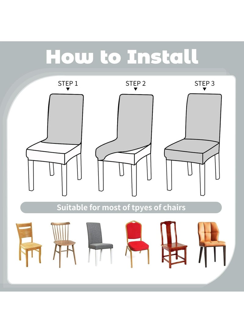 دوميني أغطية كراسي الطعام، مجموعة من 6 أغطية كراسي طعام من قماش الجاكار الشبكي الماسي، غطاء فائق النعومة من القماش المرن قابل للإزالة والغسل للمنزل، مناسب للمطاعم - فضي رمادي - Image 3