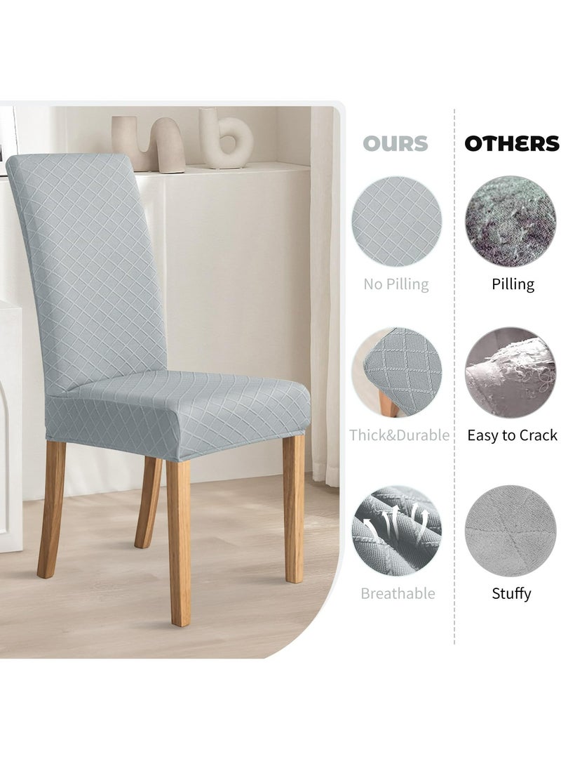 دوميني أغطية كراسي الطعام، مجموعة من 6 أغطية كراسي طعام من قماش الجاكار الشبكي الماسي، غطاء فائق النعومة من القماش المرن قابل للإزالة والغسل للمنزل، مناسب للمطاعم - فضي رمادي - Image 4