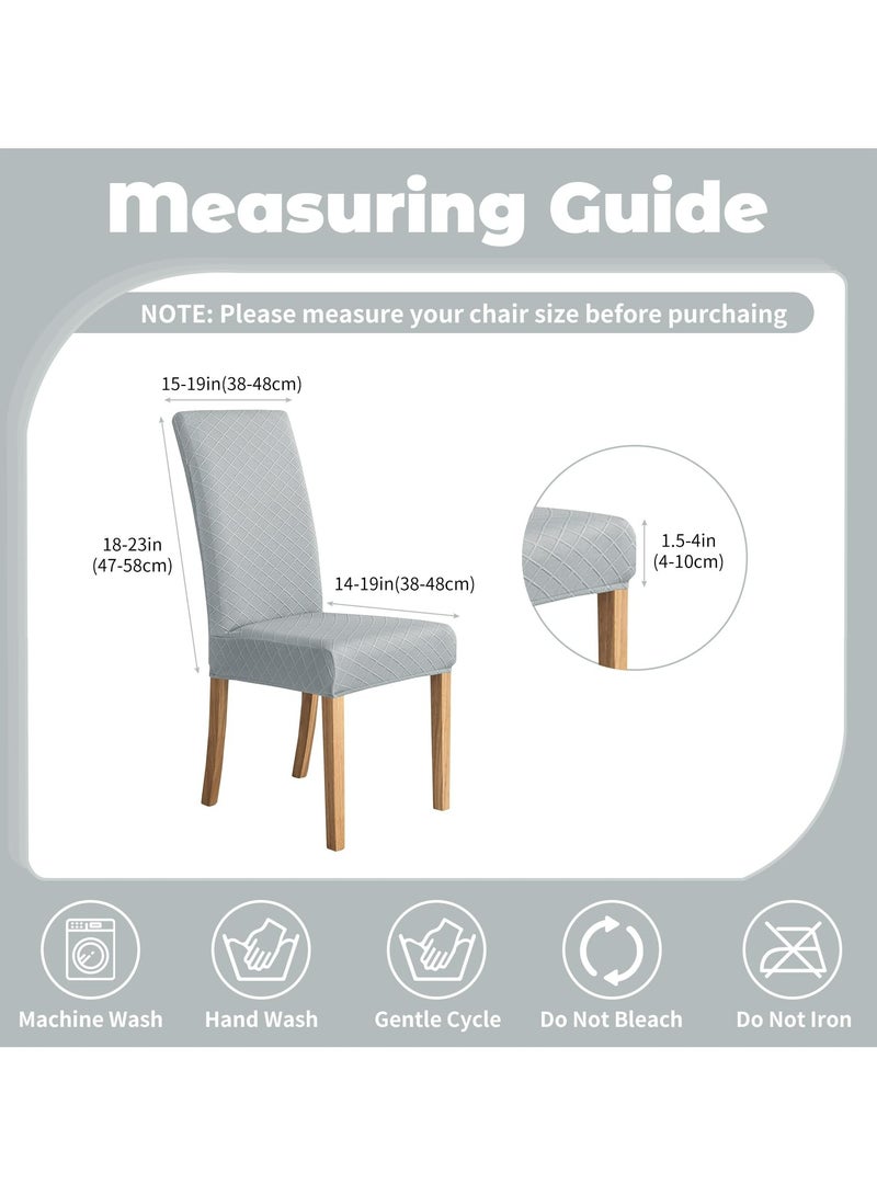 دوميني أغطية كراسي الطعام، مجموعة من 6 أغطية كراسي طعام من قماش الجاكار الشبكي الماسي، غطاء فائق النعومة من القماش المرن قابل للإزالة والغسل للمنزل، مناسب للمطاعم - فضي رمادي - Image 5