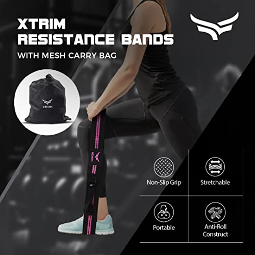 XTRIM Resistance Bands with Portable Mesh Carry Bag, Adjustable, Non-Slip & Stretchable Bands, Ideal for Glute Work, Toning Booty Legs, Butt, Hips (Set of 2, Pink) - Image 2