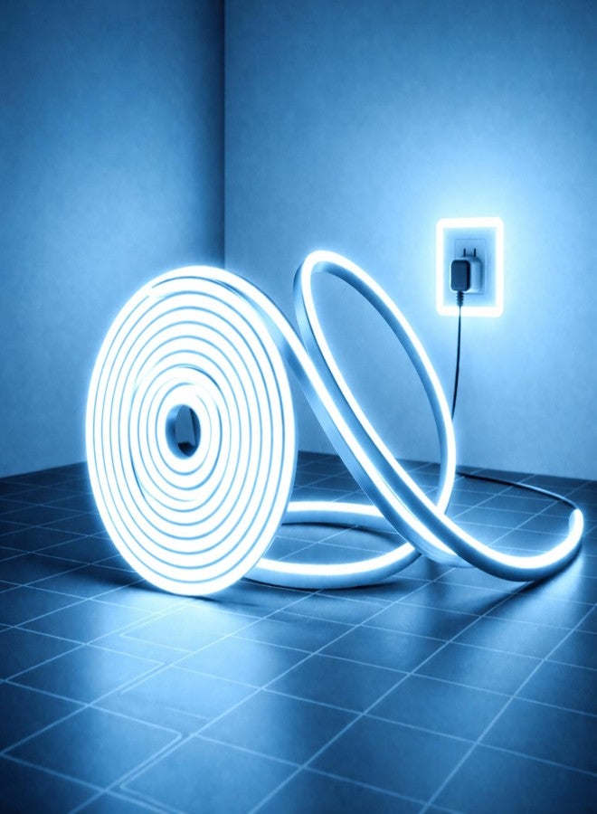 SAMEILI Ice Blue Neon LED Rope Lights 16.4ft (5 Meter) – IP65 Waterproof Flexible Silicone Strip with Adapter for Indoor/Outdoor Use - Image 1