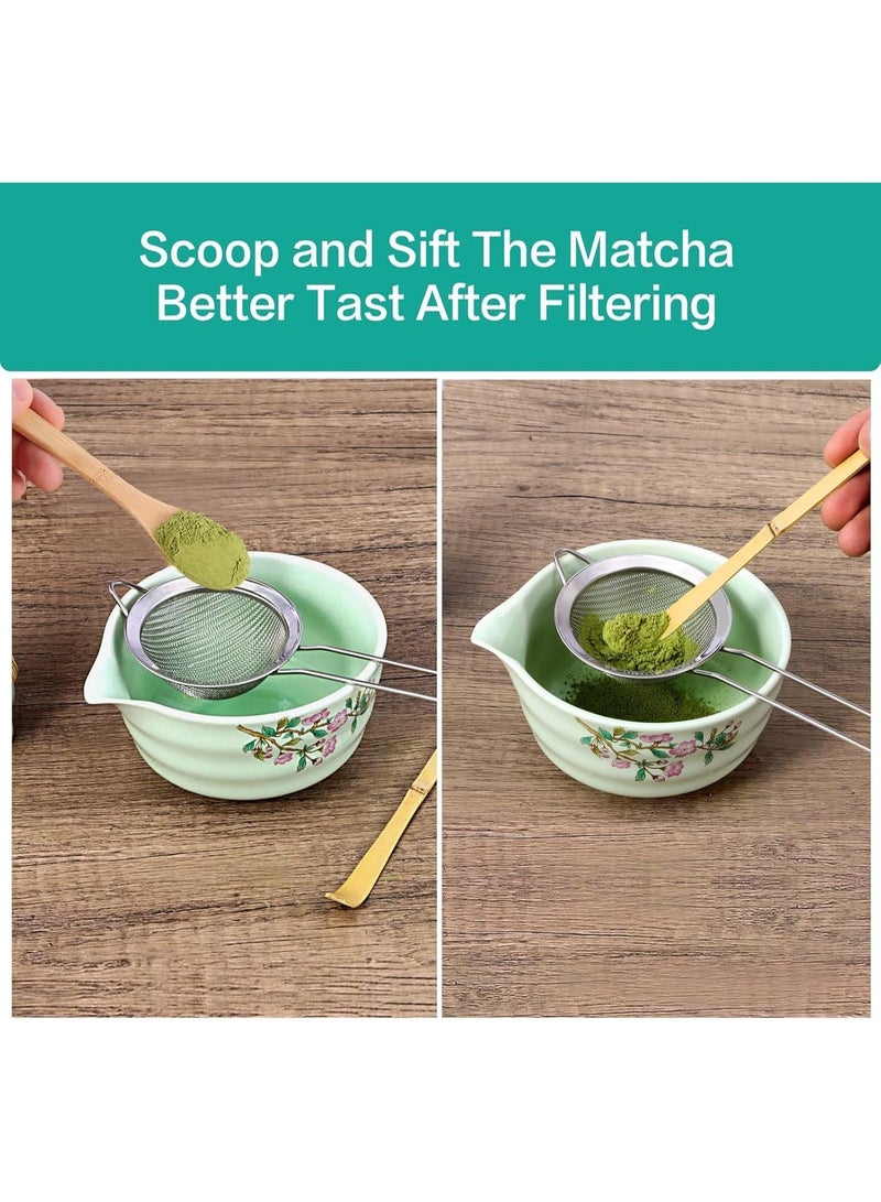 YUFAN 6-Piece Professional Matcha Whisk Set - Authentic Japanese Tea Ceremony Kit - Includes Ceramic Bowl with Spout, Bamboo Chasen, Whisk Holder u0026 Sifter - Elegant Gift Set for Matcha Lovers - Green - Image 5