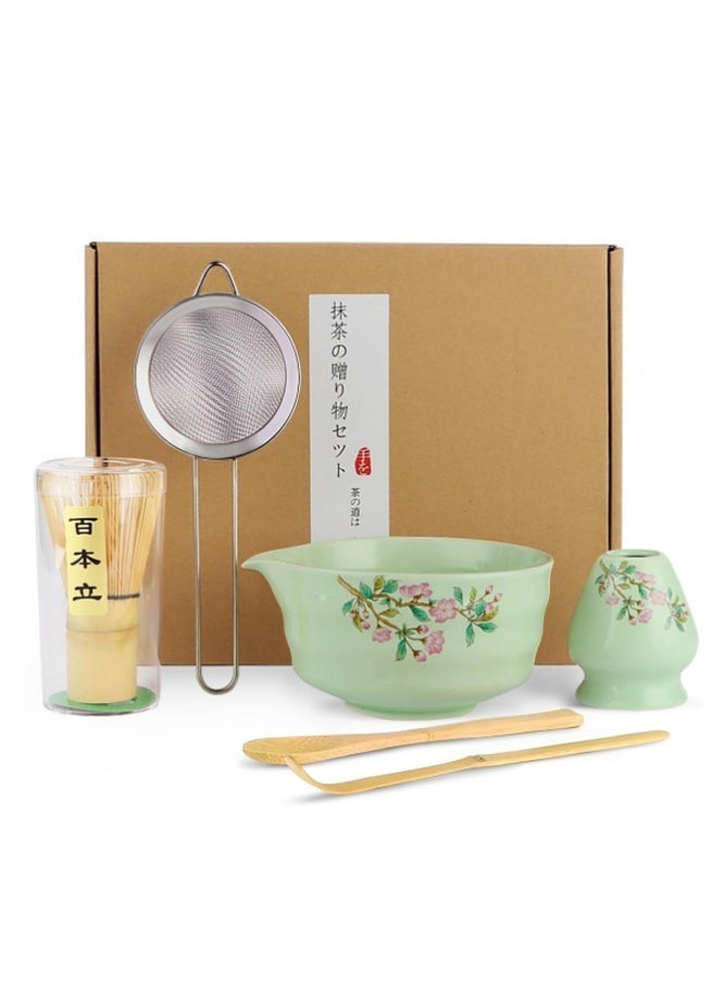 YUFAN 6-Piece Professional Matcha Whisk Set - Authentic Japanese Tea Ceremony Kit - Includes Ceramic Bowl with Spout, Bamboo Chasen, Whisk Holder u0026 Sifter - Elegant Gift Set for Matcha Lovers - Green - Image 2