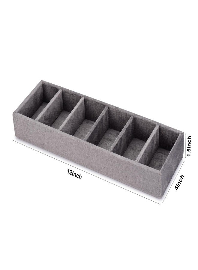 Azyeea Premium Velvet 6 Slot Kada Tray Bangle box Tray to Organize Your Kada's Grey Colour Drawer tray size -12X3.8X1.5 Inch. - Image 2