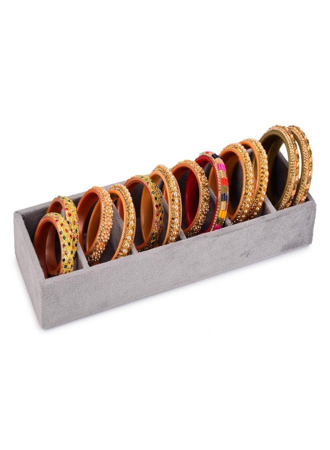 Azyeea Premium Velvet 6 Slot Kada Tray Bangle box Tray to Organize Your Kada's Grey Colour Drawer tray size -12X3.8X1.5 Inch. - Image 1