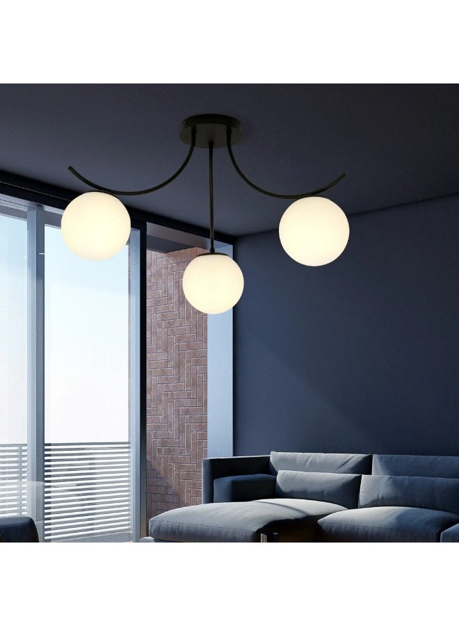 Cluc Black turned Globo di vetro Chandelier - 3 globes - Image 3