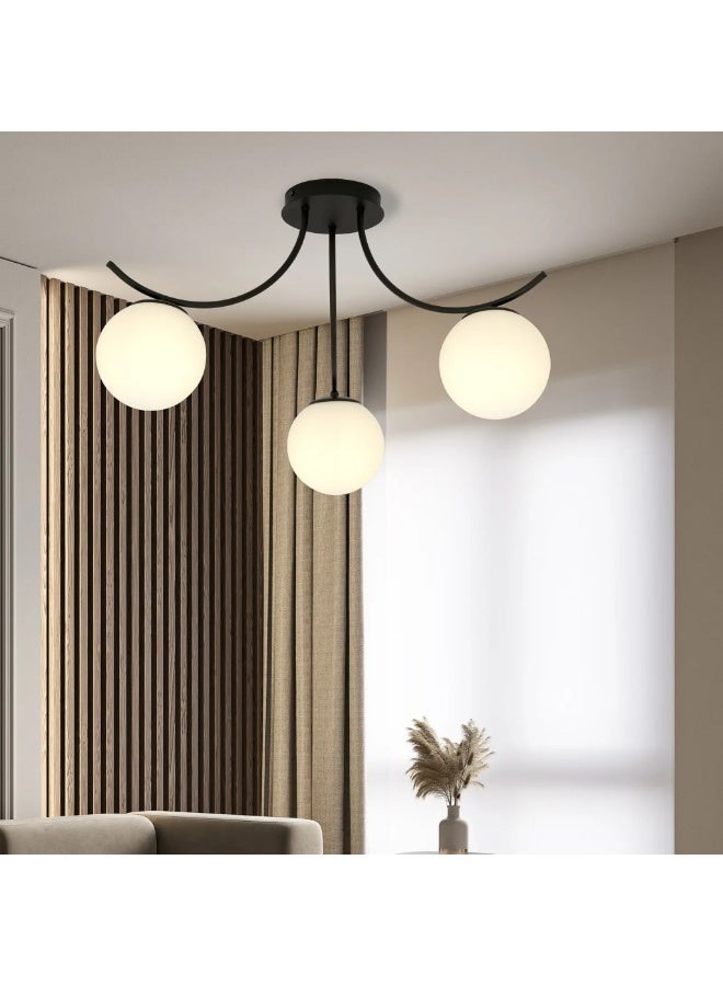Cluc Black turned Globo di vetro Chandelier - 3 globes - Image 1
