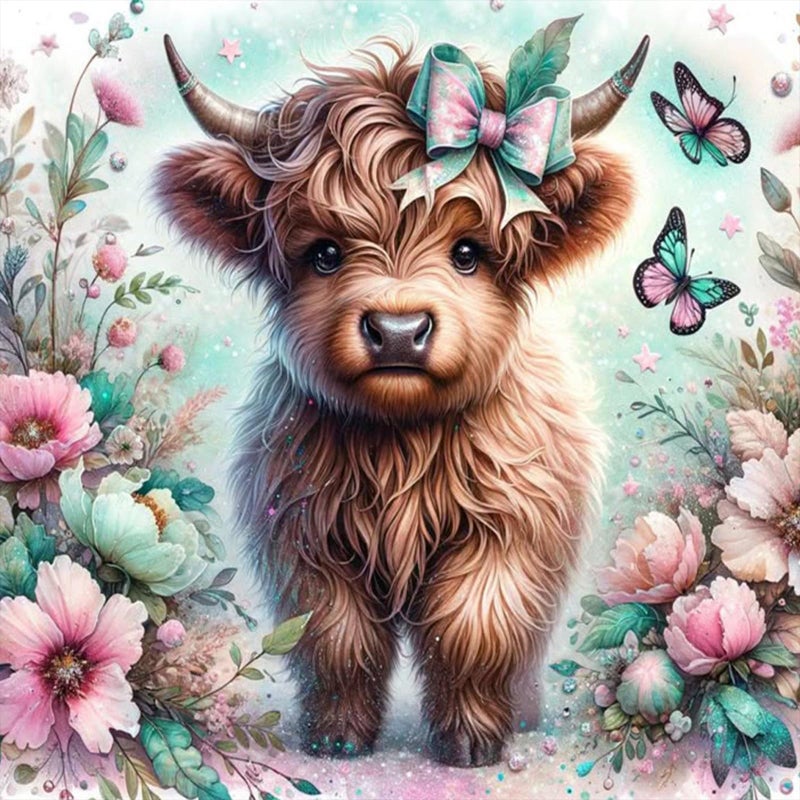 Camocin Diamond Art Kits For Adults Highland Cow  5D Highland Cow Diamond Painting Kits For Adults Beginners  Diy Flowers Full Round Dots Drill Gem Art Kit For Gift Home Wall Decor 14 X 14 Inch - Image 1