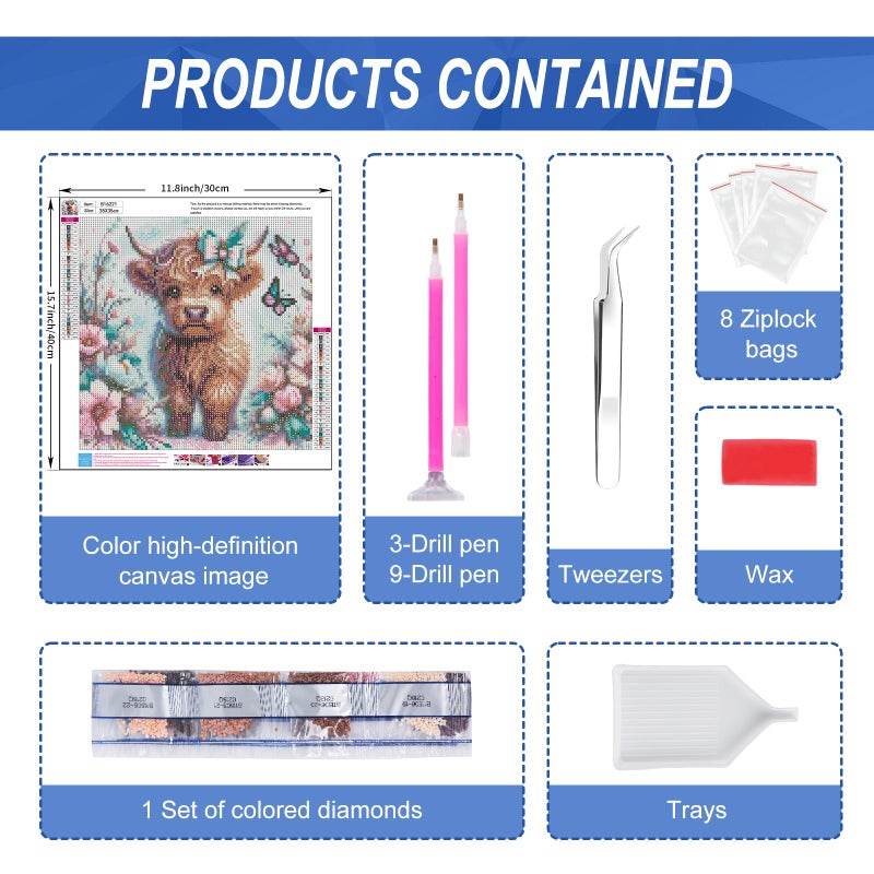 Camocin Diamond Art Kits For Adults Highland Cow  5D Highland Cow Diamond Painting Kits For Adults Beginners  Diy Flowers Full Round Dots Drill Gem Art Kit For Gift Home Wall Decor 14 X 14 Inch - Image 4