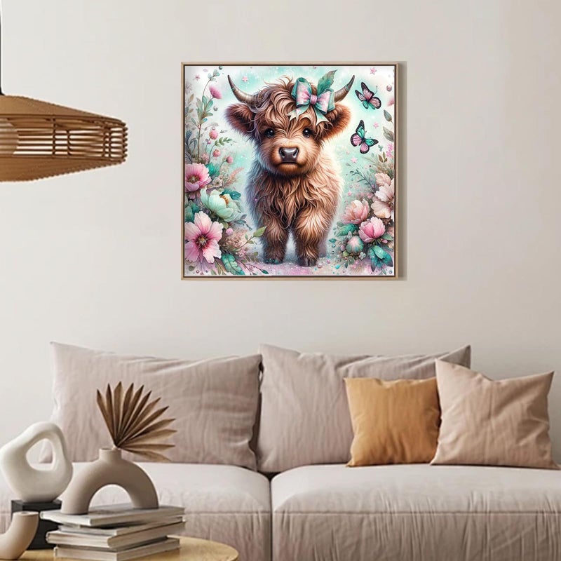 Camocin Diamond Art Kits For Adults Highland Cow  5D Highland Cow Diamond Painting Kits For Adults Beginners  Diy Flowers Full Round Dots Drill Gem Art Kit For Gift Home Wall Decor 14 X 14 Inch - Image 2