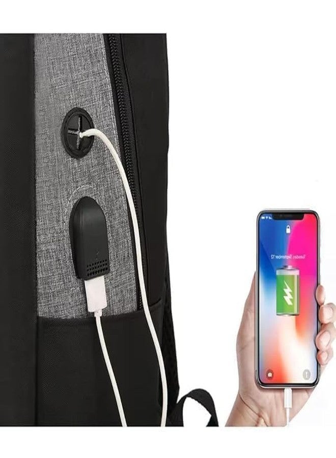 Specmart طقم حقيبة ظهر للكمبيوتر المحمول من سبيك مارت مع منفذ شحن USB، حقيبة سفر 3 في 1، مضادة للسرقة، حقيبة مدرسية/جامعية/مكتبية مع حقيبة كتف، مقاومة للماء، متينة، أنيقة، رمادي وأسود - Image 4
