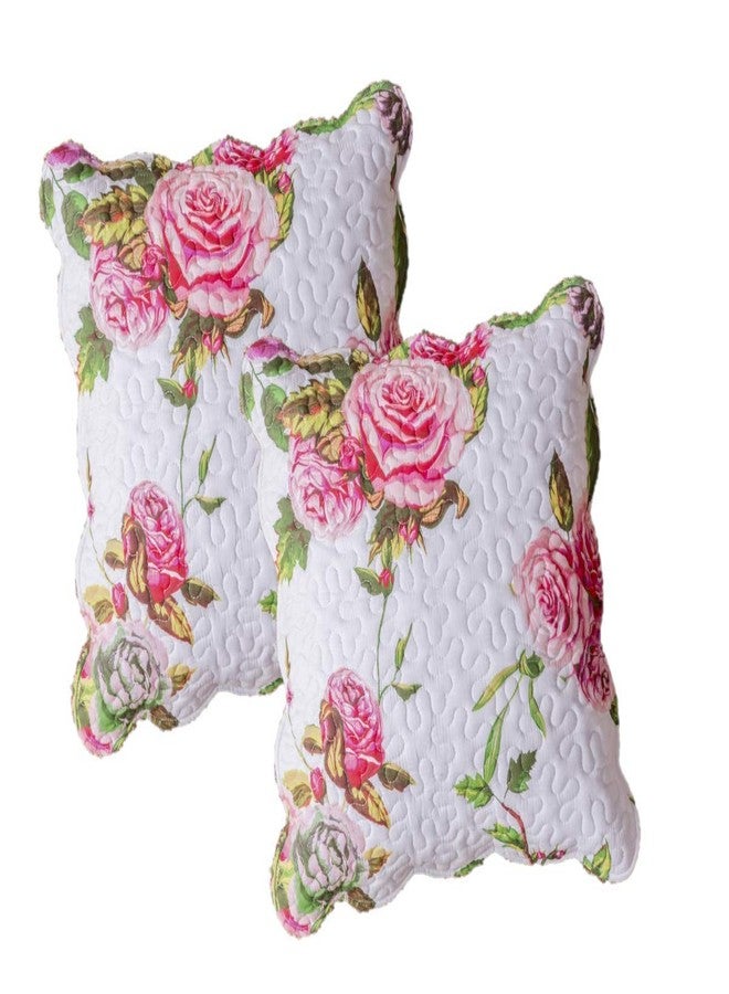 DaDa Bedding Set of 2 Throw Pillow Covers - Romantic Roses Bloom Lovely Spring Pink & White Floral Garden - 18" x 18" - 2 Pack - Image 1