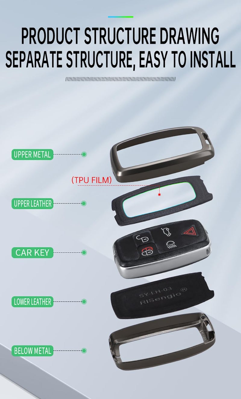 ontto Smart Remote Key Fob Case Fit for Land Rover Discovery 4 LR4 2010-2015 Metal and Leather Car Key Holder Fit for Range Rover Sport Evoque 2010-2017 Car Accessories Brown - Image 4