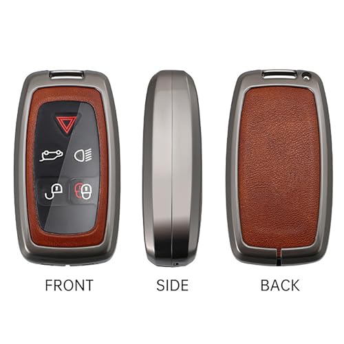 ontto Smart Remote Key Fob Case Fit for Land Rover Discovery 4 LR4 2010-2015 Metal and Leather Car Key Holder Fit for Range Rover Sport Evoque 2010-2017 Car Accessories Brown - Image 3