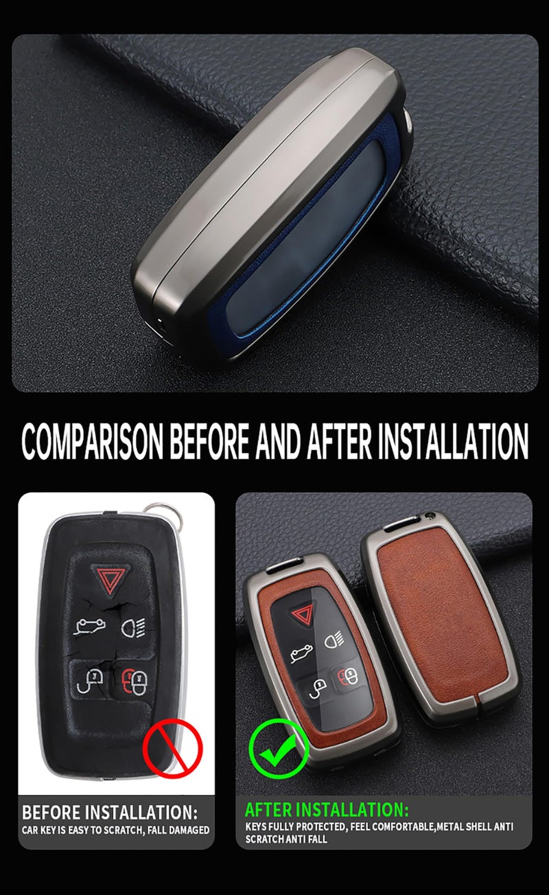 ontto Smart Remote Key Fob Case Fit for Land Rover Discovery 4 LR4 2010-2015 Metal and Leather Car Key Holder Fit for Range Rover Sport Evoque 2010-2017 Car Accessories Brown - Image 5