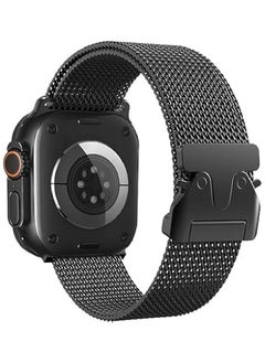 Adjustable Metal Strap for Apple Watch Ultra & Ultra 2 - Milanese Loop Stainless Steel Mesh Band for 49mm, 46mm, 45mm, 44mm (Black)