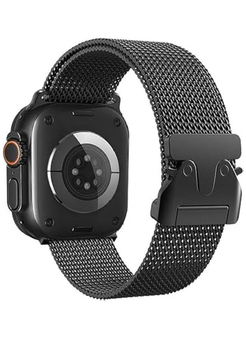Generic - Adjustable Metal Strap for Apple Watch Ultra & Ultra 2 - Milanese Loop Stainless Steel Mesh Band for 49mm, 46mm, 45mm, 44mm (Black) - Image 1