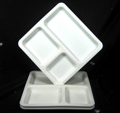 AWICKTIK FoodGrade Unbreakable Microwave Safe Cafe Plates Plastic 3 in 1 Compartments Pav Bhaji Plate Dinner Plates White Set of 6 - Image 3