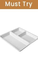 AWICKTIK FoodGrade Unbreakable Microwave Safe Cafe Plates Plastic 3 in 1 Compartments Pav Bhaji Plate Dinner Plates White Set of 6 - Image 4