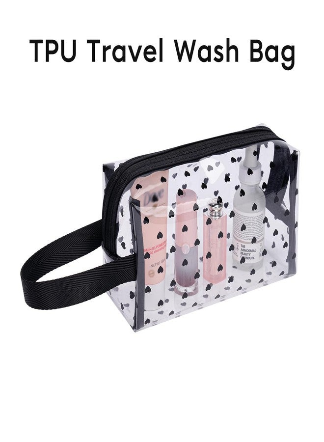 GIVLEFLY Clear TPU Toiletry Bag Set for Women & Men, 3PCS Waterproof Makeup & Skincare Organizer with Zipper, Soft Transparent Travel Cosmetic Pouch with Handle & Hanging Loop,B - Image 3