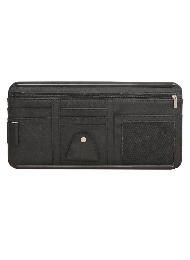 Generic Car Sun Visor Organizer, Car Truck SUV Storage Pouch Registration Holder,Auto Interior Accessories Leather Pocket Organizer with Multi-Pocket Net Zipper for Card License Pen Key Document Sunglasses  - Image 1