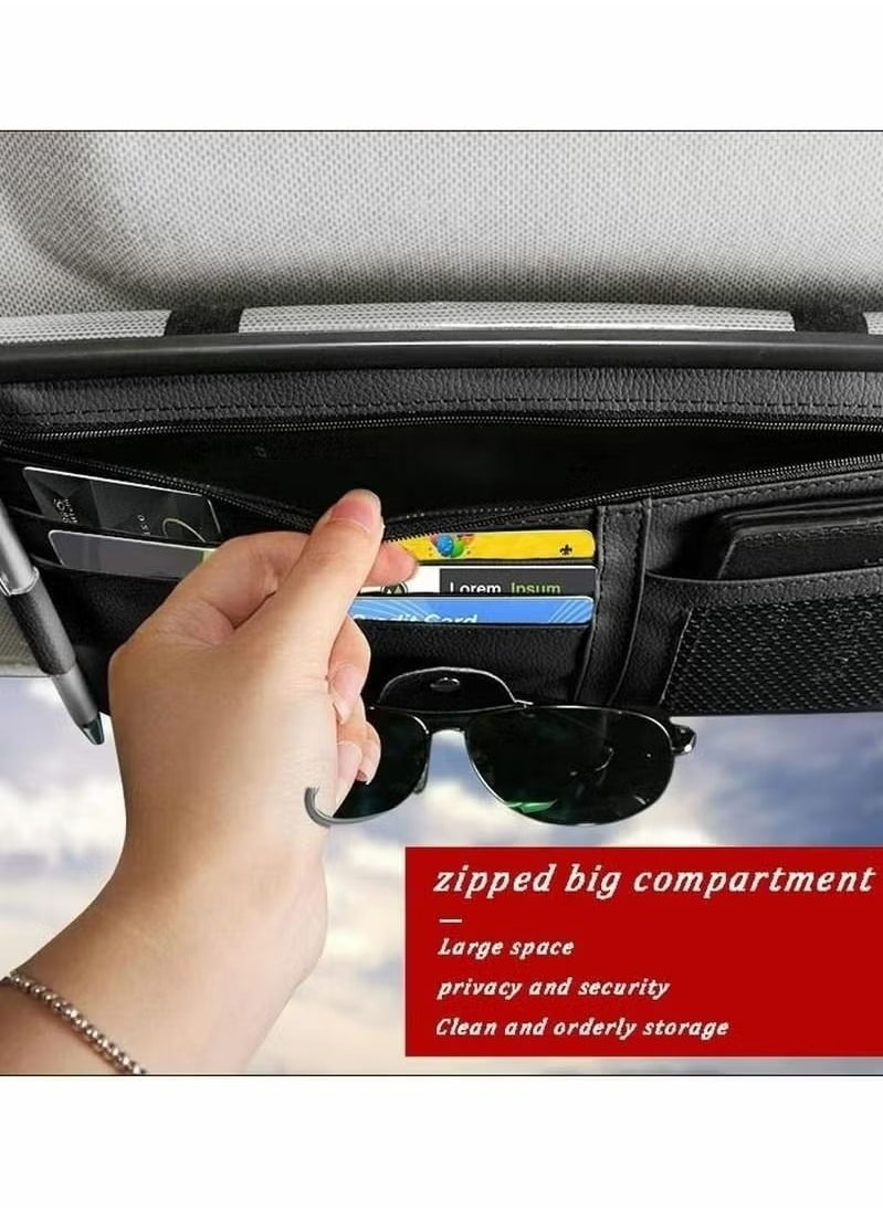 Generic Car Sun Visor Organizer, Car Truck SUV Storage Pouch Registration Holder,Auto Interior Accessories Leather Pocket Organizer with Multi-Pocket Net Zipper for Card License Pen Key Document Sunglasses  - Image 4