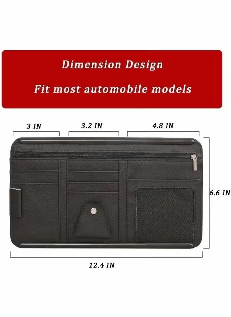 Generic Car Sun Visor Organizer, Car Truck SUV Storage Pouch Registration Holder,Auto Interior Accessories Leather Pocket Organizer with Multi-Pocket Net Zipper for Card License Pen Key Document Sunglasses  - Image 2