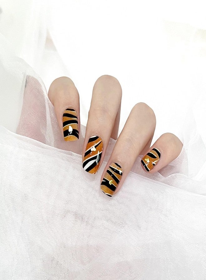 LIFOOST Zebras Gel Nail Strips Brown Nail Stickers for Nail Art Salon Quality Gold Foil Glitter Wraps - Image 2