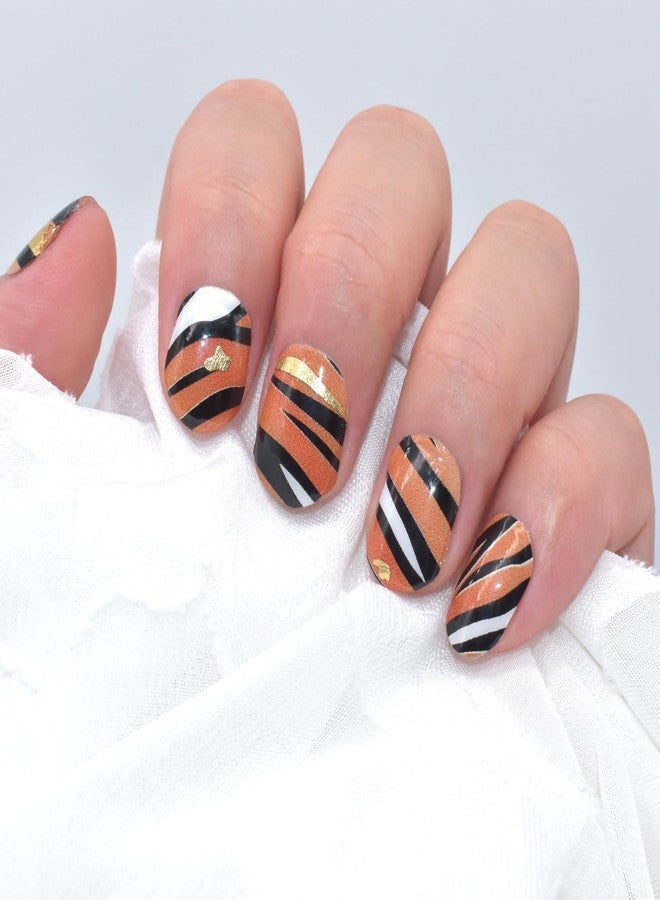 LIFOOST Zebras Gel Nail Strips Brown Nail Stickers for Nail Art Salon Quality Gold Foil Glitter Wraps - Image 3