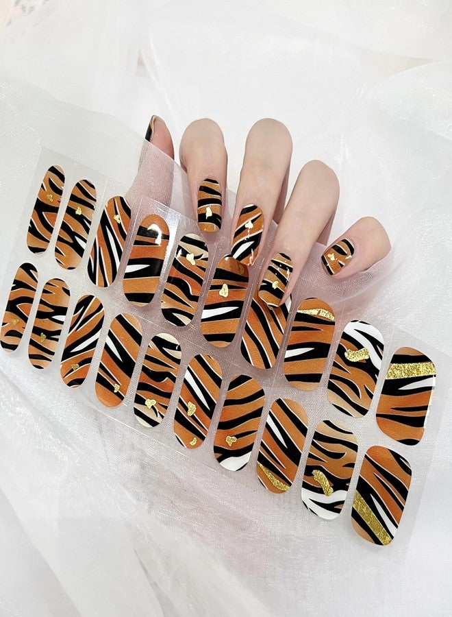 LIFOOST Zebras Gel Nail Strips Brown Nail Stickers for Nail Art Salon Quality Gold Foil Glitter Wraps - Image 1