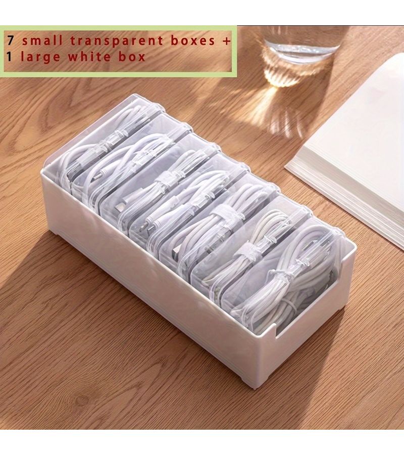 8 Pieces Clear Plastic Cable Organizer Box Set With Cord Winders For Desktop Storage - Image 5