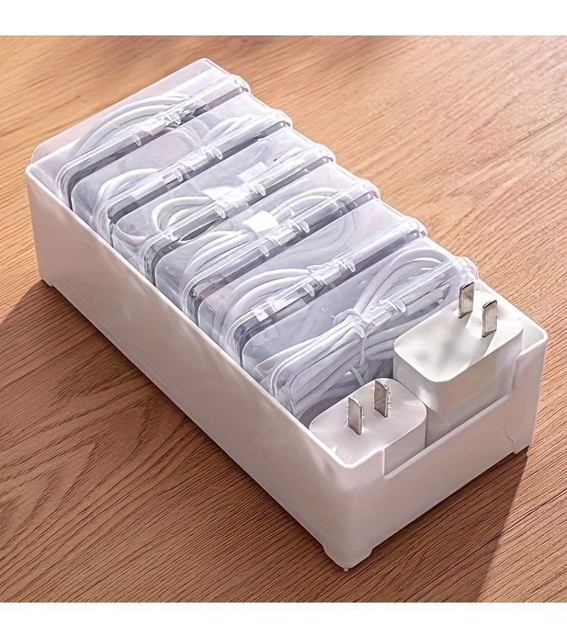 8 Pieces Clear Plastic Cable Organizer Box Set With Cord Winders For Desktop Storage - Image 2