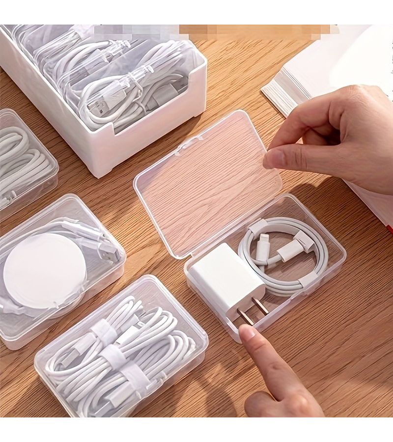 8 Pieces Clear Plastic Cable Organizer Box Set With Cord Winders For Desktop Storage - Image 4