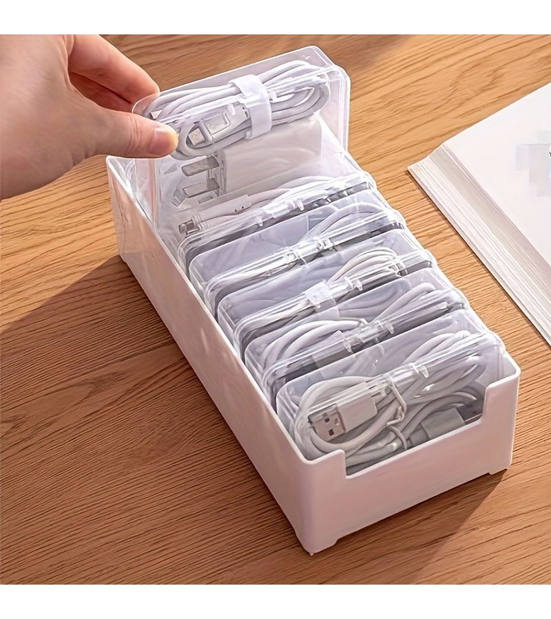 8 Pieces Clear Plastic Cable Organizer Box Set With Cord Winders For Desktop Storage - Image 1