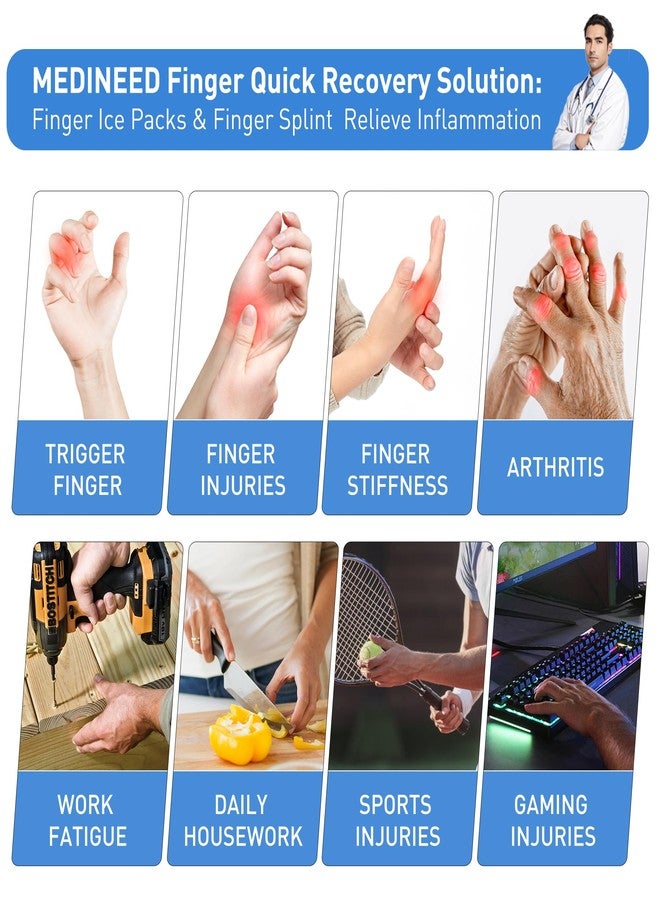 Medineed 2PCS Finger Ice Pack & 2PCS Trigger Finger Splint, Thumb Splint & Sleeves Cold for Pain Relief, Reusable Compression Thumb Brace for Toe Injuries, Arthritis, Sprains (Blue2+2) - Image 5