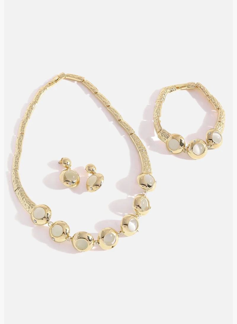 SOHI Gold Plated Designer Stone Necklace, Earring, Ring and Bracelet Set
