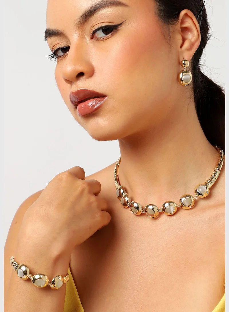 SOHI Gold Plated Designer Stone Necklace, Earring, Ring and Bracelet Set