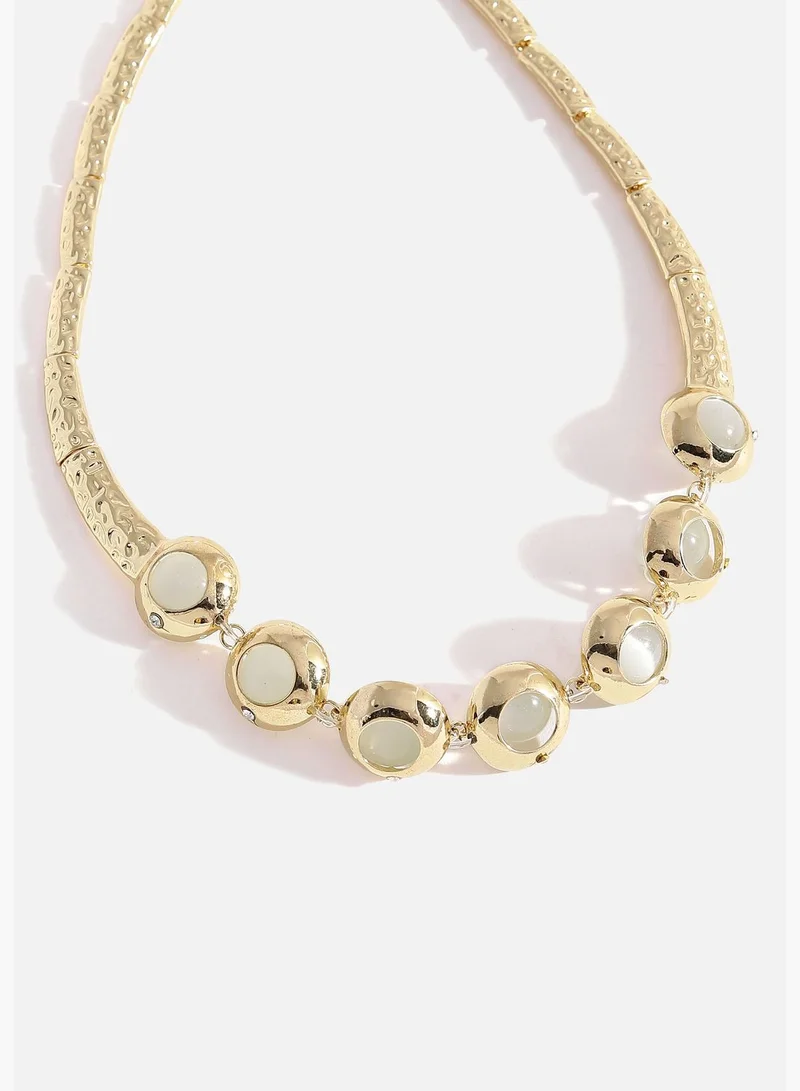 SOHI Gold Plated Designer Stone Necklace, Earring, Ring and Bracelet Set