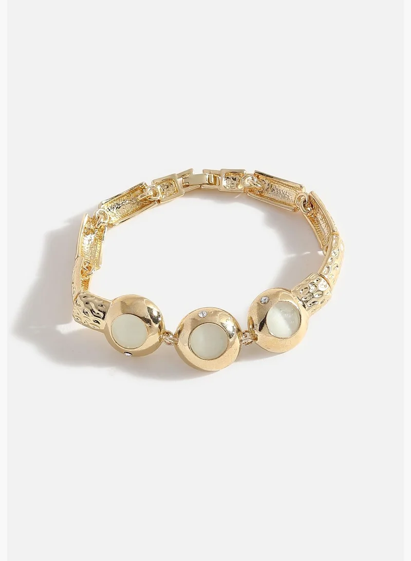 SOHI Gold Plated Designer Stone Necklace, Earring, Ring and Bracelet Set
