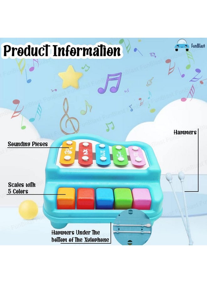 فنبلاست بيانو إكسيليفون من فن بلاست - ألعاب إكسيليفون للأطفال - لعبة تعليمية، بيانو يدوي بخمس نغمات صوتية للأطفال الصغار والأولاد والبنات - لعبة موسيقية (أزرق - إكسيليفون) - Image 3