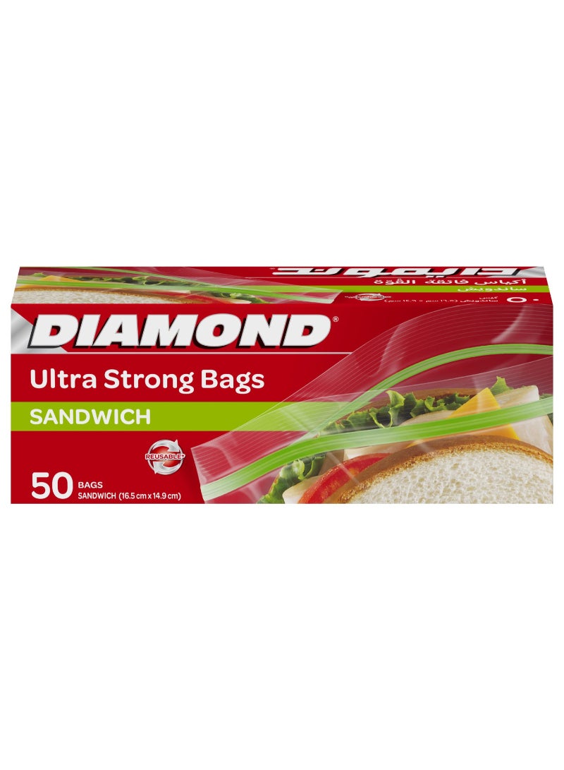 Diamond Ultra Strong Zipper Sandwich Bags Oxo-Biodegradable Size 16.5 x 14.9cm 50 pcs