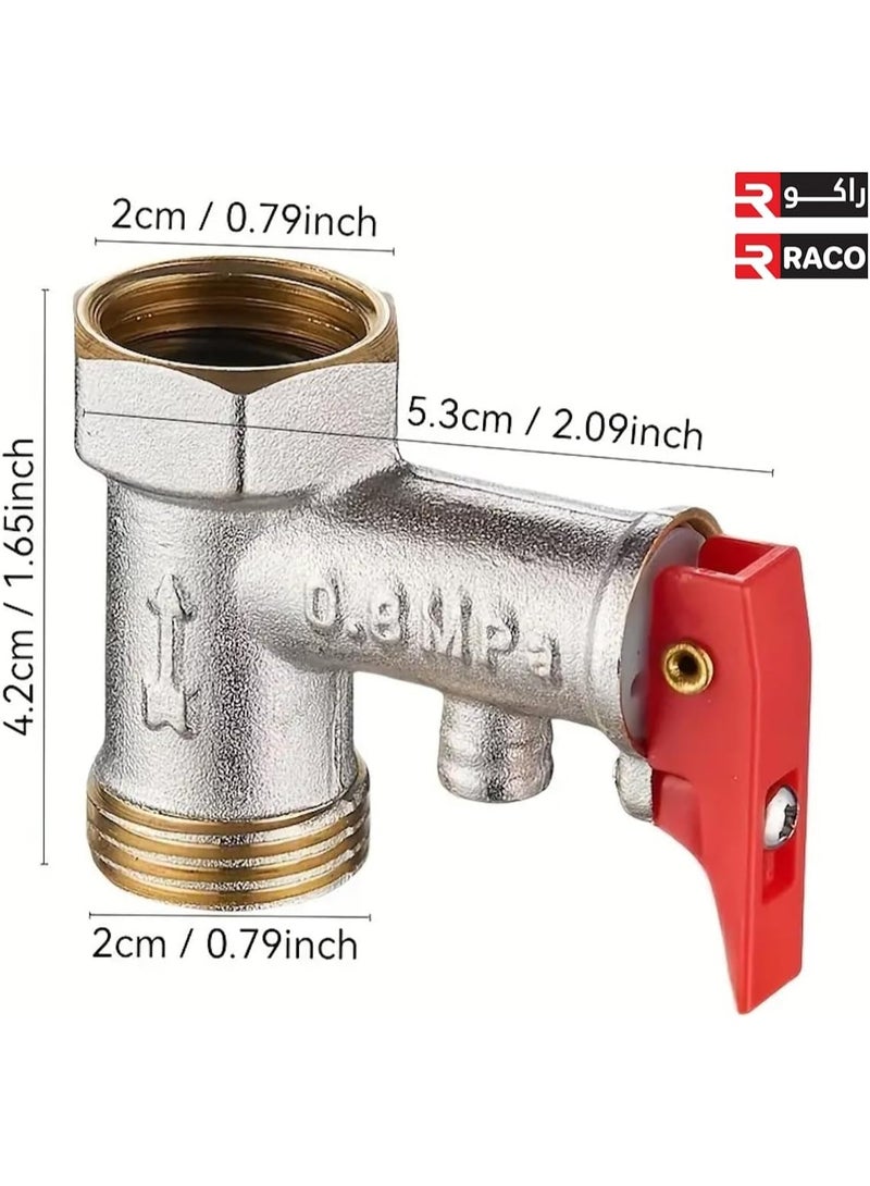 راكو صمام أمان RACO، صمام تخفيف ضغط الماء الساخن المضمن G1/2 بوصة، 0.8 ميجا باسكال، قطعة واحدة صمام أمان لتخفيف ضغط سخان الماء، فحص نحاسي - Image 2